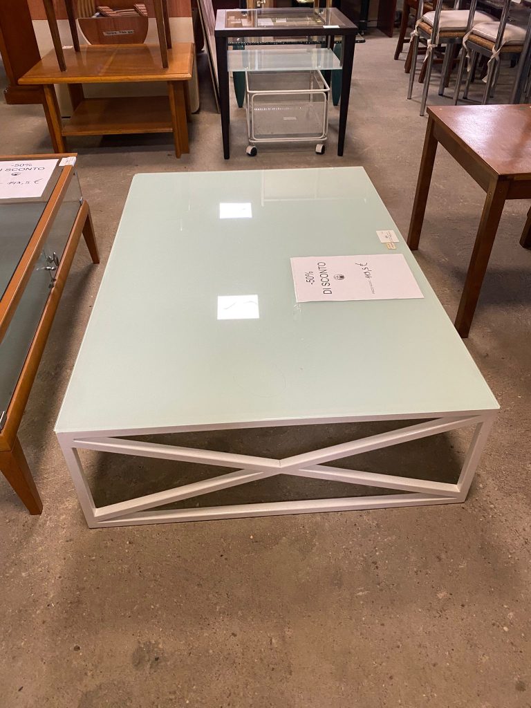 Tavolino Ferro Con Piano In Vetro Laccato Bianco  NUOVO DA ESPOSZIONE 868/U