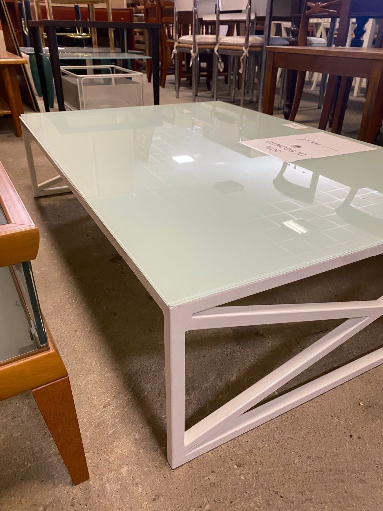 Tavolino Ferro Con Piano In Vetro Laccato Bianco  NUOVO DA ESPOSZIONE 868/U