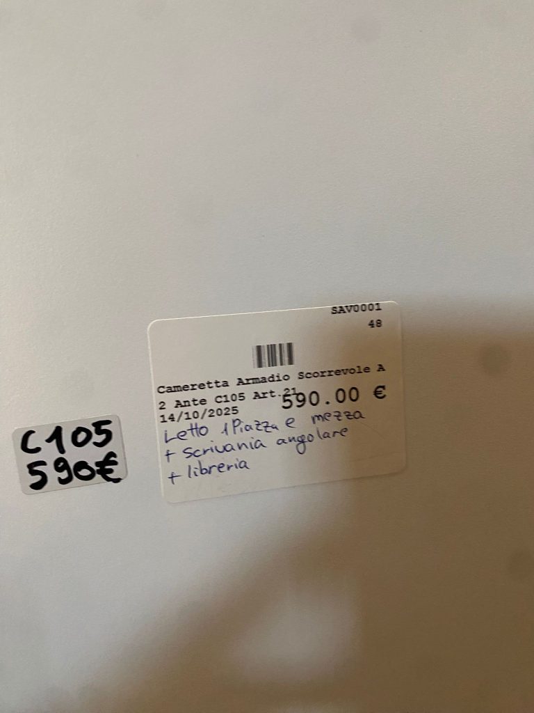 Cameretta Armadio 2 Ante Scorrevoli, Letto piazza e mezzo + libreria con scrivania 48