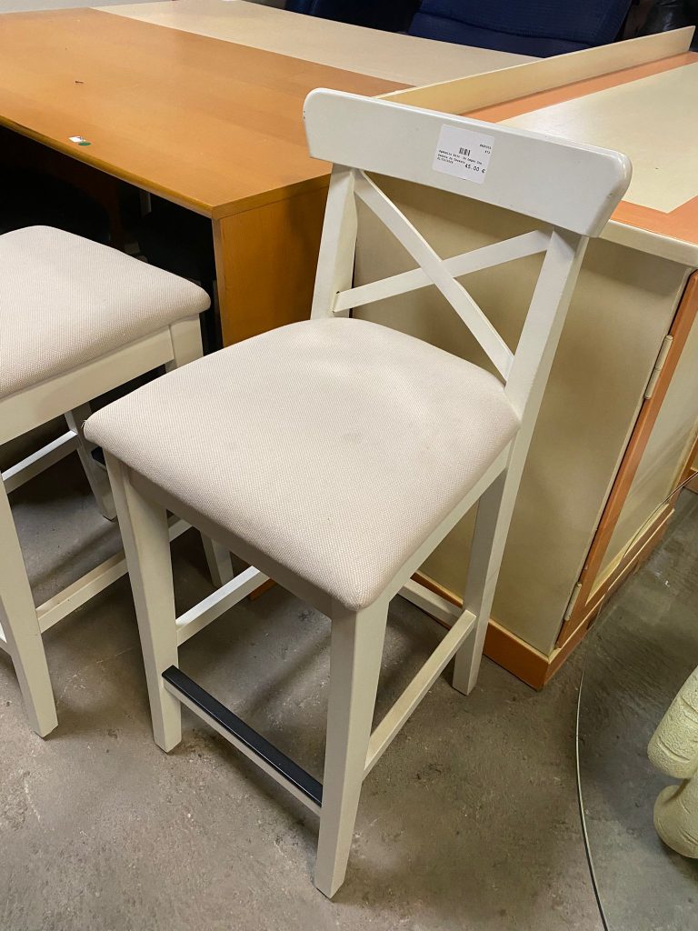 Sgabello Alto In Legno Con Seduta In Tessuto Usato 673