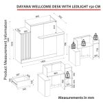 Bancone Reception Dayana 150 cm. in colore cashmere e travertino con illuminazione LED