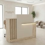 Bancone Reception Dayana 150 cm. in colore cashmere e travertino con illuminazione LED
