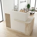 Bancone Reception Dayana 150 cm. in colore cashmere e travertino con illuminazione LED