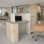 Bancone Reception Dayana 150 cm. in colore cashmere e travertino con illuminazione LED