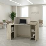 Bancone Reception Dayana 150 cm. in colore cashmere e travertino con illuminazione LED