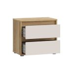 Comodino Neutra 2 cassetti con struttura rovere e frontali cassetti cashmere