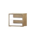 Comodino Selva 2 cassetti con maniglie con righe orizzontali in rovere caramello e frontali bianco lucido