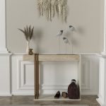 Consolle Desca con piano in travertino e struttura cashmere