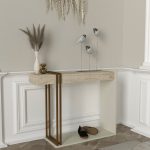 Consolle Desca con piano in travertino e struttura cashmere