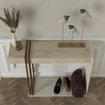 Consolle Desca con piano in travertino e struttura cashmere