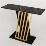 Consolle Gravity con piano effetto marmo nero e struttura nera con dettaglio gamba oro