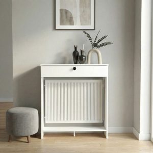 Consolle copri termosifone Opelya 90 cm. con anta a ribalta colore bianco