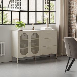 Credenza Diora 2 ante e 3 cassetti in metallo colore crema