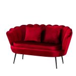Divano a conchiglia Orel in velluto UF910-11 rosso e gambe nere