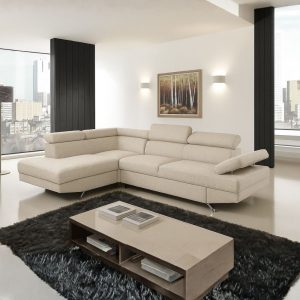 Divano angolare sinistro Julie con letto estraibile e contenitore in tessuto Barrel 04 beige