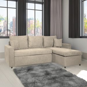 Divano con penisola reversibile Golf e letto estraibile tessuto cappuccino Barrel 09