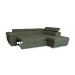 Divano letto Fiona angolare con penisola destra e pouf contenitore in tessuto Aragon 39 verde oliva