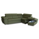 Divano letto Fiona angolare con penisola destra e pouf contenitore in tessuto Aragon 39 verde oliva
