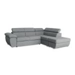 Divano letto Fiona angolare con penisola destra e pouf contenitore in tessuto Aragon 83 grigio