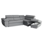 Divano letto Fiona angolare con penisola destra e pouf contenitore in tessuto Aragon 83 grigio