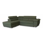 Divano letto Fiona angolare con penisola sinistra e pouf contenitore in tessuto Aragon 39 verde oliva