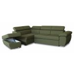 Divano letto Fiona angolare con penisola sinistra e pouf contenitore in tessuto Aragon 39 verde oliva