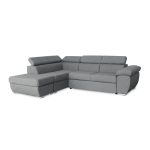Divano letto Fiona angolare con penisola sinistra e pouf contenitore in tessuto Aragon 83 grigio