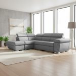 Divano letto Fiona angolare con penisola sinistra e pouf contenitore in tessuto Aragon 83 grigio