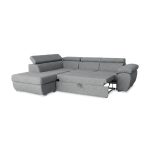 Divano letto Fiona angolare con penisola sinistra e pouf contenitore in tessuto Aragon 83 grigio