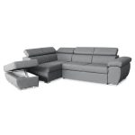 Divano letto Fiona angolare con penisola sinistra e pouf contenitore in tessuto Aragon 83 grigio