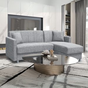 Divano letto Oasis con penisola contenitore reversibile in tessuto Mina 14 grigio
