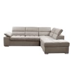 Divano letto angolare Capri reversibile con 5 poggiatesta regolabili e pouf indipendente in Aragon 20 tortora
