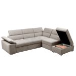 Divano letto angolare Capri reversibile con 5 poggiatesta regolabili e pouf indipendente in Aragon 20 tortora