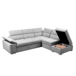 Divano letto angolare Capri reversibile con 5 poggiatesta regolabili e pouf indipendente in Aragon 80 grigio chiaro