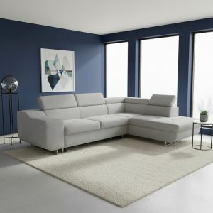 Divano letto angolare Casablanca con penisola contenitore destra in tessuto Aragon 80 grigio chiaro