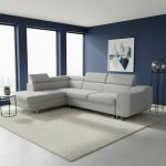 Divano letto angolare Casablanca con penisola contenitore sinistra in tessuto Aragon 80 grigio chiaro