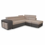 Divano letto angolare Sophie con penisola destra con pouf contenitore e 2 pouf estraibili in Aragon 20 e Aragon 97