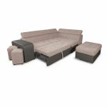 Divano letto angolare Sophie con penisola destra con pouf contenitore e 2 pouf estraibili in Aragon 20 e Aragon 97