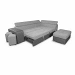 Divano letto angolare Sophie con penisola destra con pouf contenitore e 2 pouf estraibili in Giulia 9713 e Giulia 9712
