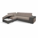 Divano letto angolare Sophie con penisola sinistra con pouf contenitore e 2 pouf estraibili in Aragon 20 e Aragon 97