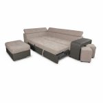 Divano letto angolare Sophie con penisola sinistra con pouf contenitore e 2 pouf estraibili in Aragon 20 e Aragon 97