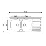 Lavello 116x50 SA138 2 vasche e gocciolatoio destro