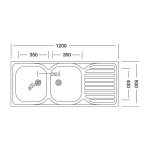 Lavello appoggio 50 series 120x50 cm 2 vasche SA127 destro