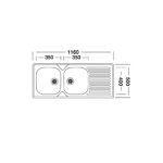 Lavello incasso cucina MP1162SX acciaio116x50 cm due vasche e gocciolatoio sinistro