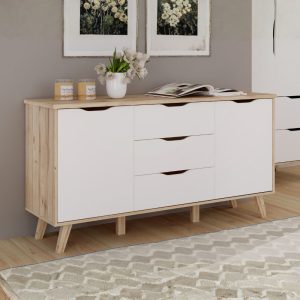 Madia Axis 2 ante e 3 cassetti struttura rovere e frontali bianchi
