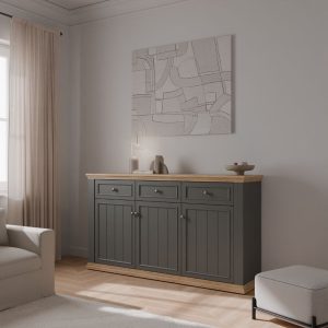 Madia Essenza con 3 cassetti e 3 ante in stile classico colore grigio scuro e rovere
