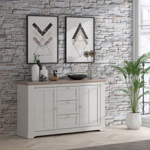 Madia Forma con 3 cassetti e 2 ante colore rovere neve e piano olmo scuro