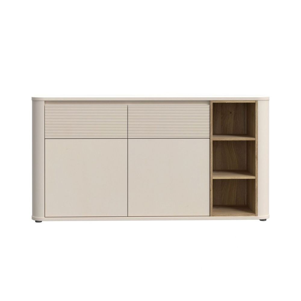 Madia Origin Core con 2 cassetti e 2 ante colore cashmere e nicchie a giorno con dettaglio rovere