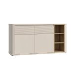 Madia Origin Core con 2 cassetti e 2 ante colore cashmere e nicchie a giorno con dettaglio rovere