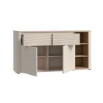 Madia Origin Core con 2 cassetti e 2 ante colore cashmere e nicchie a giorno con dettaglio rovere